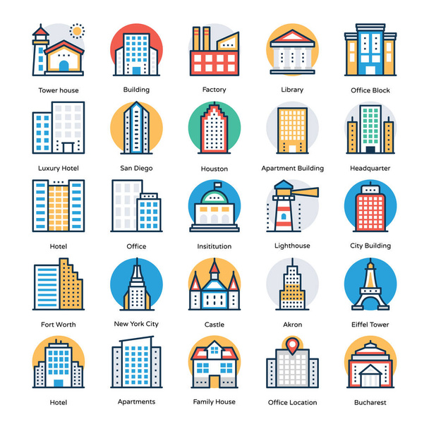  Conjunto de ícones vetoriais de edifícios  - Vetor, Imagem