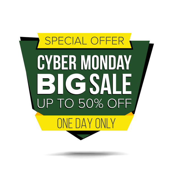 Cyber Monday Sale Banner Vector. Sale background. Half Price Cyber Sticker. Tag And Label Design. Isolated On White Illustration - Vector, Image