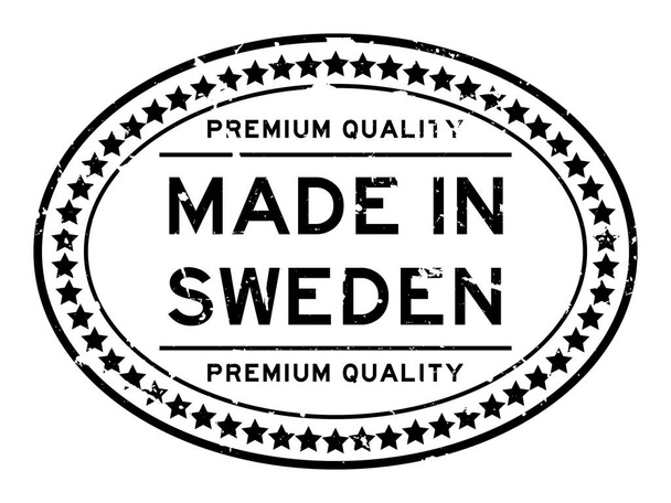 Svédország ovális pecsét gumibélyegző fehér alapon fekete grunge prémium minőség - Vektor, kép
