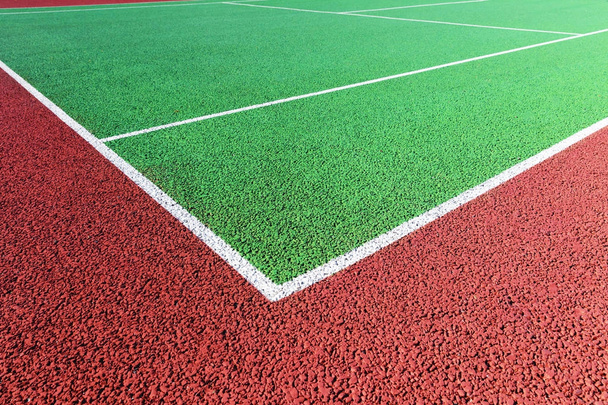 Baseline on green hard tennis court - Photo, Image