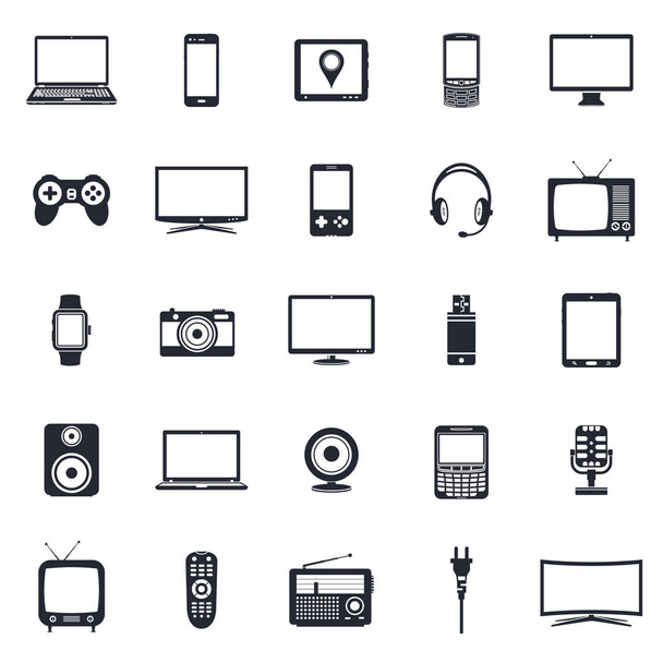 Gadget Icons Set. Collection Of Extension Cord, Gadget, Wireless Router And  Other Elements. Also Includes Symbols Such As Photo, Antenna, Tablet. Stock  Vector