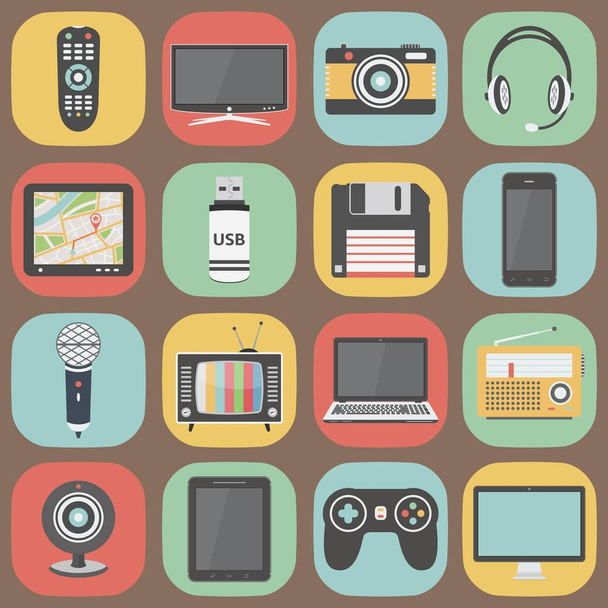 Technology colorful flat design icons - Vector, imagen