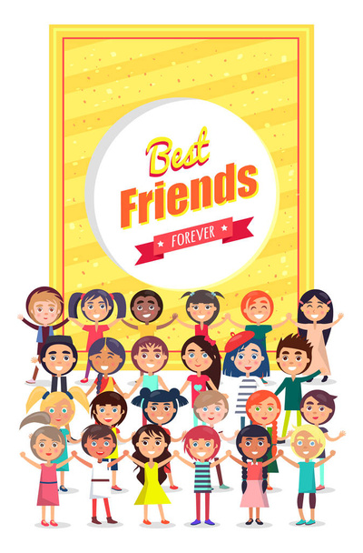 Migliori amici per sempre Poster con gruppo di bambini
 - Vettoriali, immagini