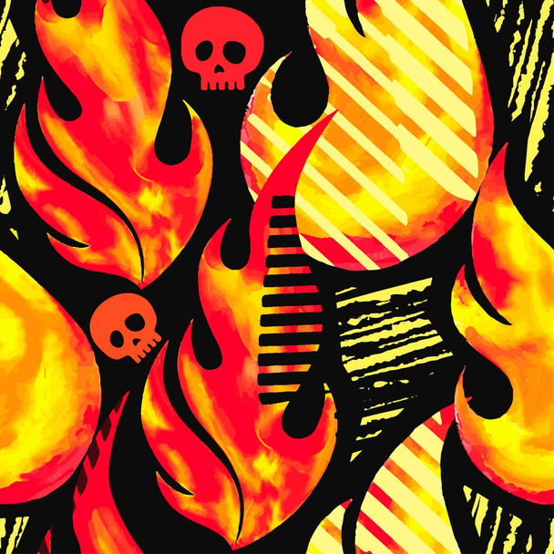 Fire flame seamless pattern.Textile ink brush strokes - Vector, Image