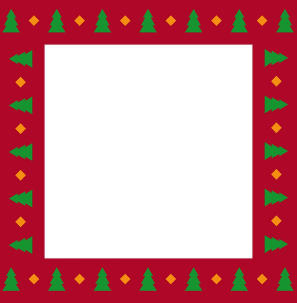 niedliche Weihnachtsrahmen mit Christbaummuster auf rotem Hintergrund - Vektor, Bild