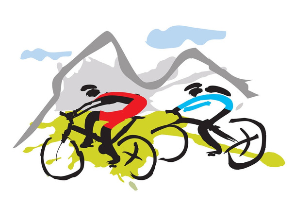 Ciclistas de montaña en un viaje
 - Vector, imagen
