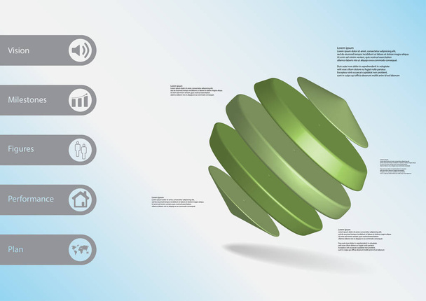 Plantilla infográfica de ilustración 3D con cilindros entre dos conos dispuestos en askew
 - Vector, Imagen