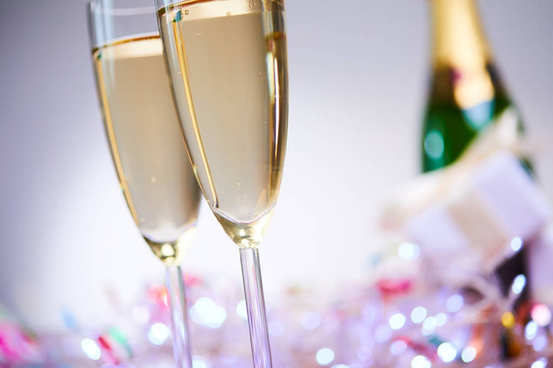 two wineglasses with champagne , New Year concept  - 写真・画像