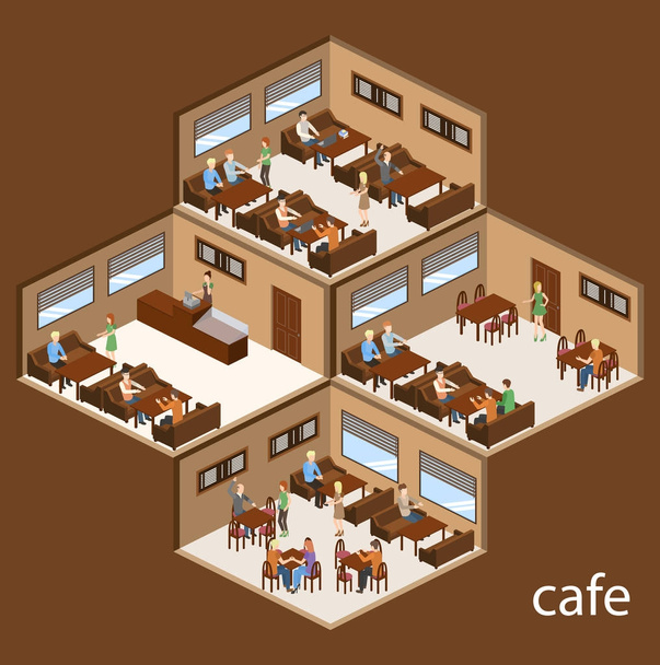 Εσωτερικούς χώρους Cafe με εικόνες ανθρώπων - Διάνυσμα, εικόνα