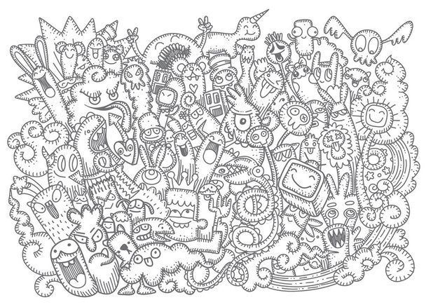 Ilustración vectorial de Doodle lindo Monster fondo, Dibujo a mano
 - Vector, imagen