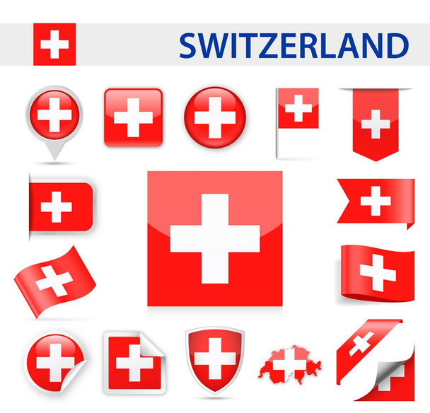 Suíça Bandeira Vector Set
 - Vetor, Imagem