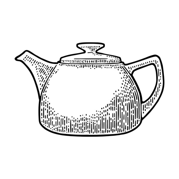 Ceramic kettle. Vector vintage engraving - Vector, afbeelding