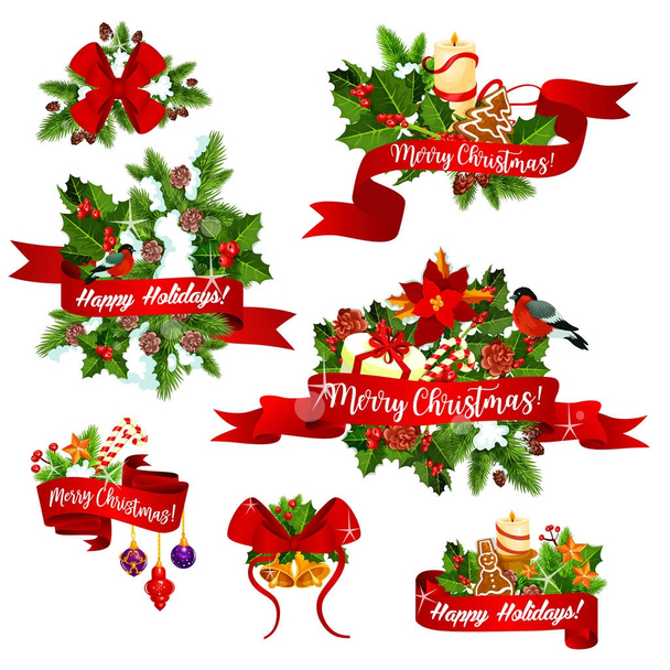 Navidad vector saludo cintas decoración iconos
 - Vector, Imagen