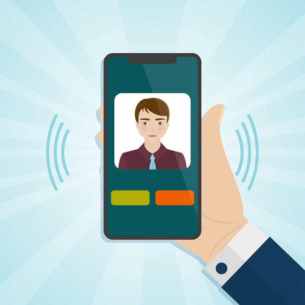 Hand holding smartphone with caller on a screen - Vector, Image