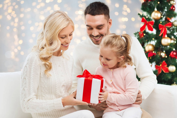 happy family at home with christmas gift box - Photo, image
