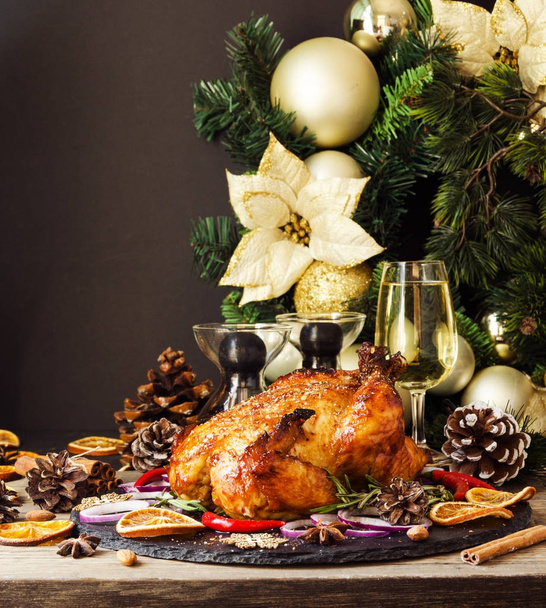 Baked turkey for Christmas or New Year space for text - Photo, Image