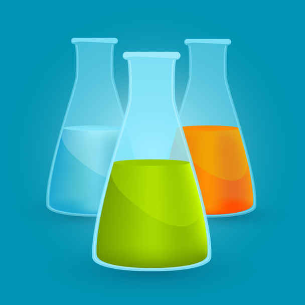 Three flasks with different chemical solutions. Vector illustration - Vector, Image