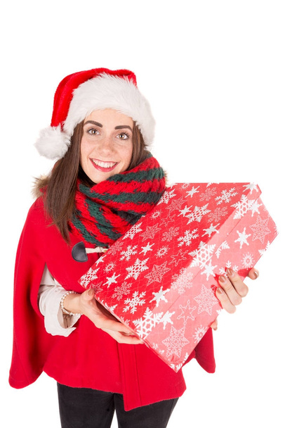 Girl with Christmas present - Фото, зображення