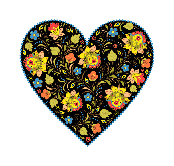Coração floral com padrão tradicional russo
 - Vetor, Imagem