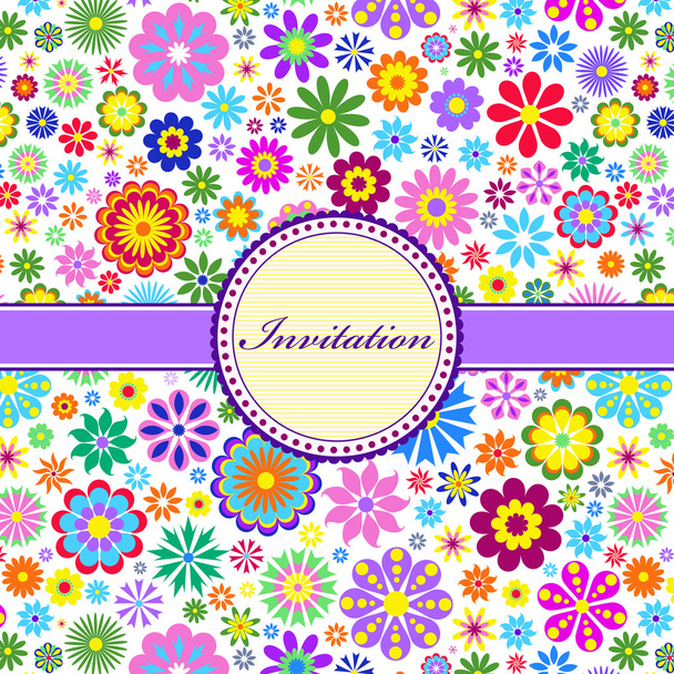 Colorful floral invitation card - Vector, Image