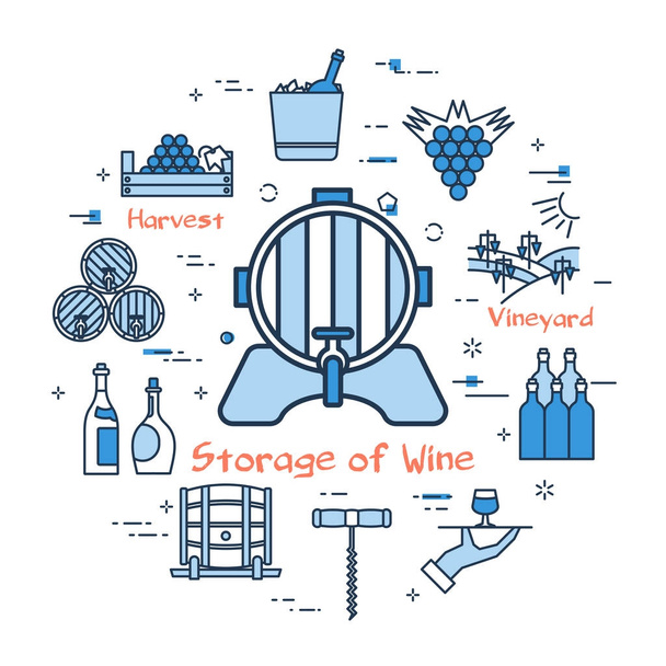 Modré kolo koncept - skladování vína - Vektor, obrázek