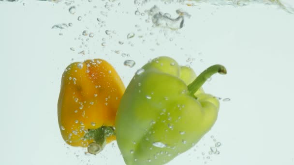 Bell pepper falls in water - Felvétel, videó