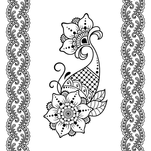 Henna tattoo bloem sjabloon en naadloze grens. Mehndi stijl. Set van Decoratieve patronen in de oosterse stijl. - Vector, afbeelding