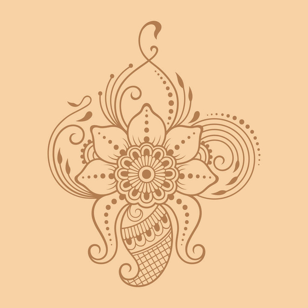 インド風のヘナタトゥー花テンプレート。エスニック花柄ペイズリー - ロータス。一時的な刺青スタイル。オリエンタル スタイルで装飾的なパターン. - ベクター画像
