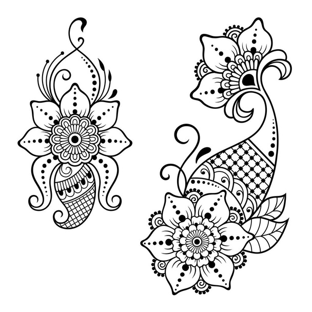 インド風のヘナタトゥー花テンプレート。エスニック花柄ペイズリー - ロータス。一時的な刺青スタイル。オリエンタル スタイルで装飾的なパターン. - ベクター画像