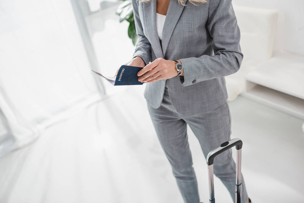 businesswoman with passport and flight ticket - Photo, Image