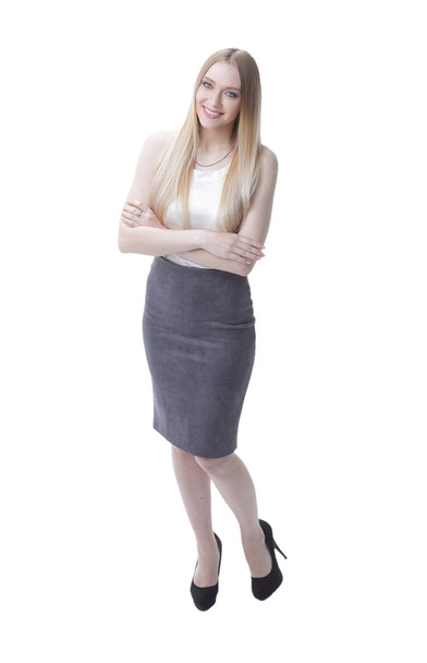 Young pretty businesswoman. Full height portrait - 写真・画像