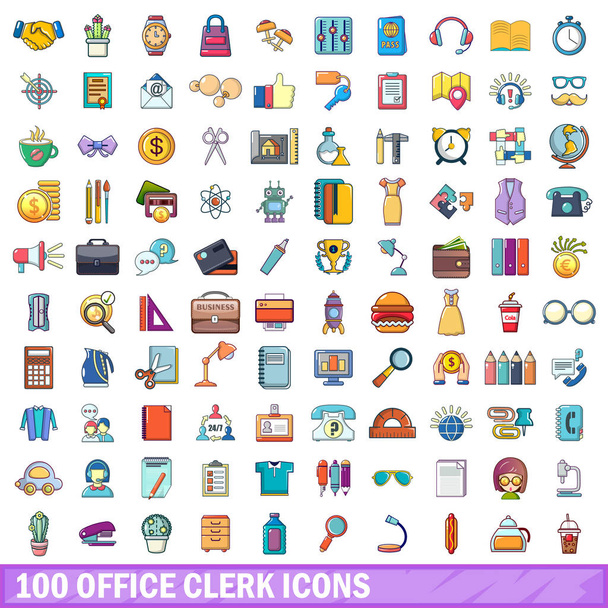 100 office clerk icons set, cartoon style - Vector, Image