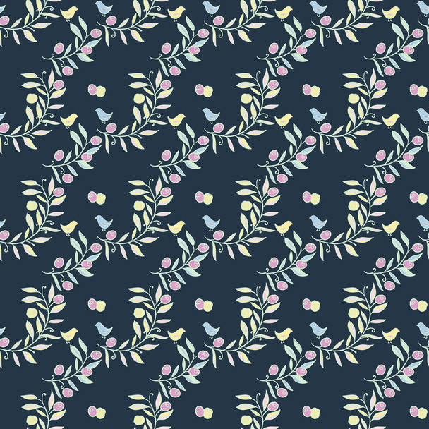 Vintage Floral Seamless Background with Birds - Vettoriali, immagini