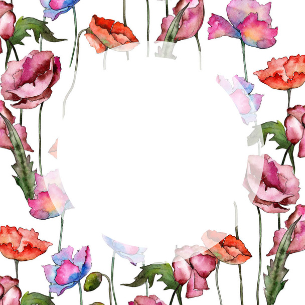 Wildblume Mohn Blume Rahmen in einem Aquarell-Stil. - Foto, Bild