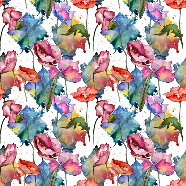 Wildblumen-Mohn-Blumenmuster im Aquarell-Stil. - Foto, Bild