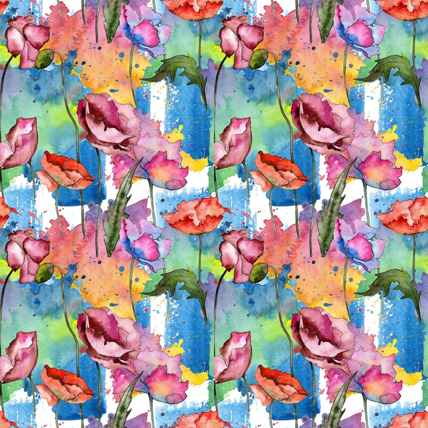 Wildflower poppy flower pattern in a watercolor style. - Φωτογραφία, εικόνα