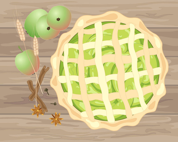 jablečný koláč na dřevěném pozadí - Vektor, obrázek