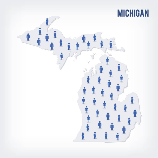 Devlet of Michigan vektör insanlar harita. Nüfus kavramı. Reklam, infographics ve istatistikler görselleştirme sunularda kullanılabilir. - Vektör, Görsel