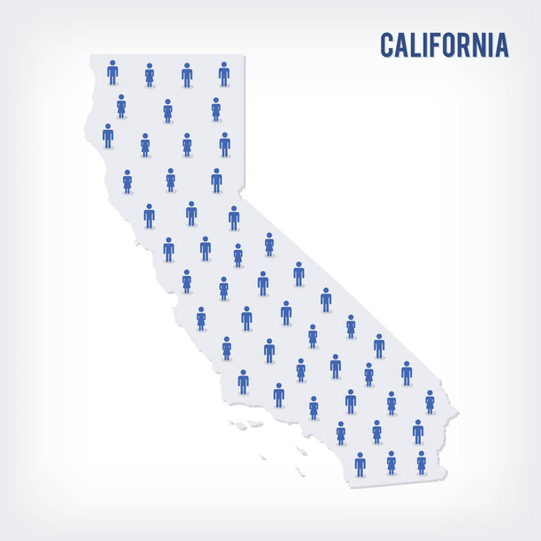 Векторная карта штата Калифорния. Концепция населения. Может использоваться для презентаций, рекламы, инфографики и визуализации статистики
. - Вектор,изображение