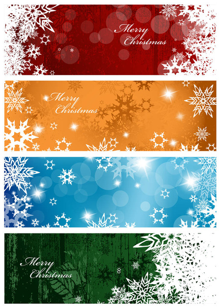 Σύνολο τέσσερις πολύχρωμο χριστουγεννιάτικο φόντο πανό με νιφάδα χιονιού - Διάνυσμα, εικόνα
