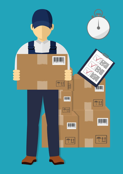 Isometric man, delivery concept. Man and parcel, isolated design - Vector, Image