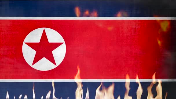 North Korea Flag in Fire - Footage, Video
