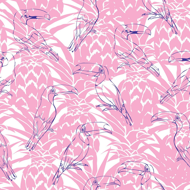 Seamless tropical pattern with Toucan. Vector summer background - Vector, Image