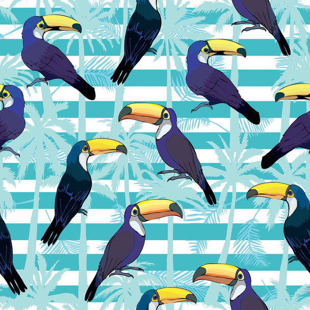 Seamless tropical pattern with Toucan. Vector summer background - Vektör, Görsel