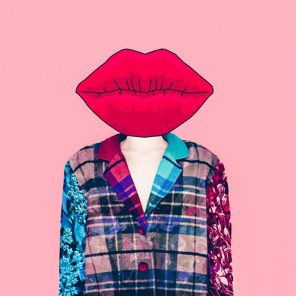 Contemporary art collage. Lips and Textures. Cosmetic Lipstick C - Фото, изображение
