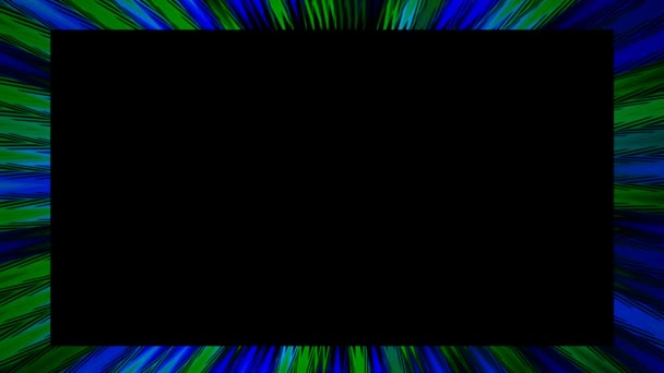 Moldura de vídeo em design abstrato. Raios de luz verde e azul em movimento sobre fundo preto
. - Filmagem, Vídeo