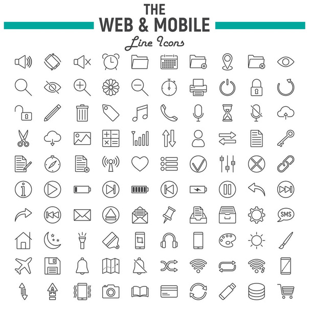 Web- és mobil sor ikon készlet, os felület szimbólumok gyűjteménye, vázlatok, logo illusztrációk vektor, web elszigetelt fehér background, eps 10 jelei a lineáris piktogramok csomag. - Vektor, kép