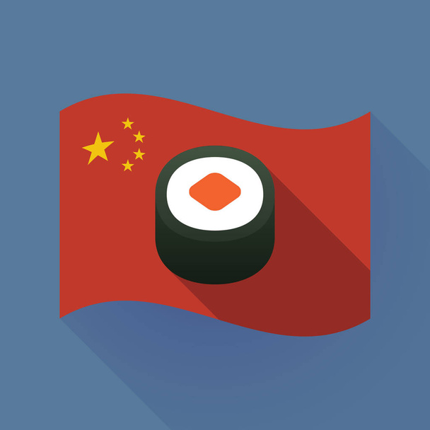 Long shadow China flag with a piece of sushi maki - Vector, Image