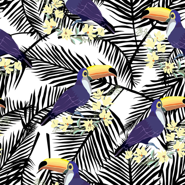 Seamless tropical pattern with Toucan. Vector summer background - Wektor, obraz