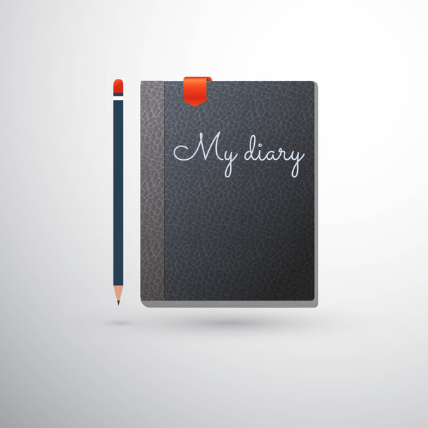 My diary with pencil and bookmark - Vector, Image